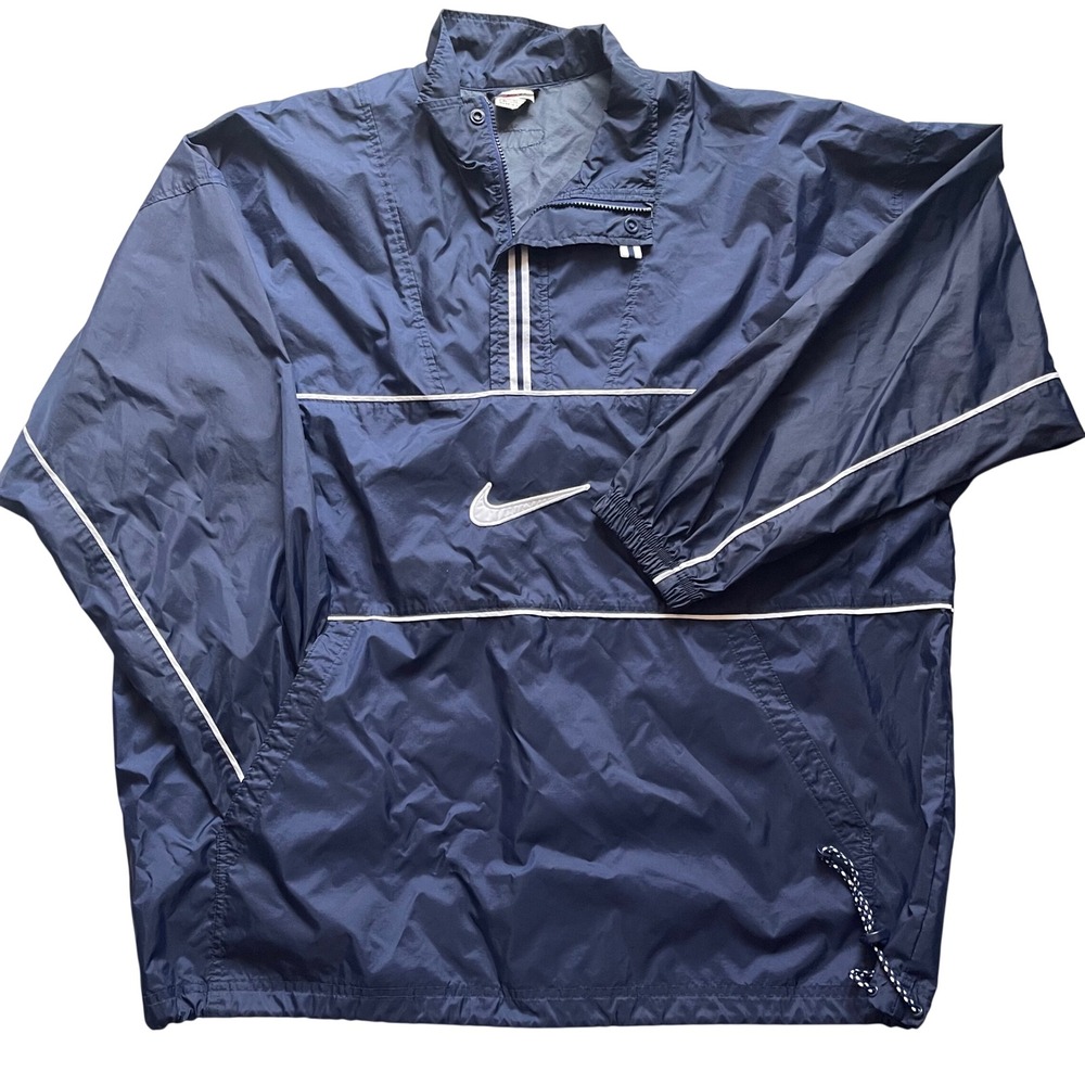 Nike Windbreaker Mens XL Navy Blue Vintage 1/4 Zip Pullover Anorak Swoosh Logo